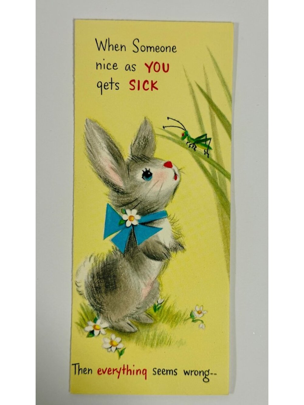 Vintage Hallmark Get Well Card Bunny & Grasshopper Illustration Paper Ephemera